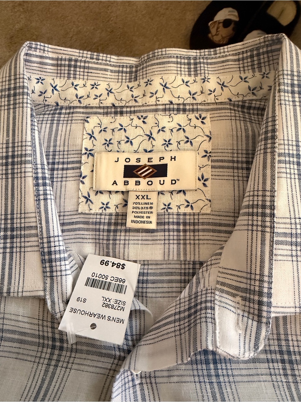 Joseph Abboud Men's White and Blue Plaid Button-Down Shirt xxl